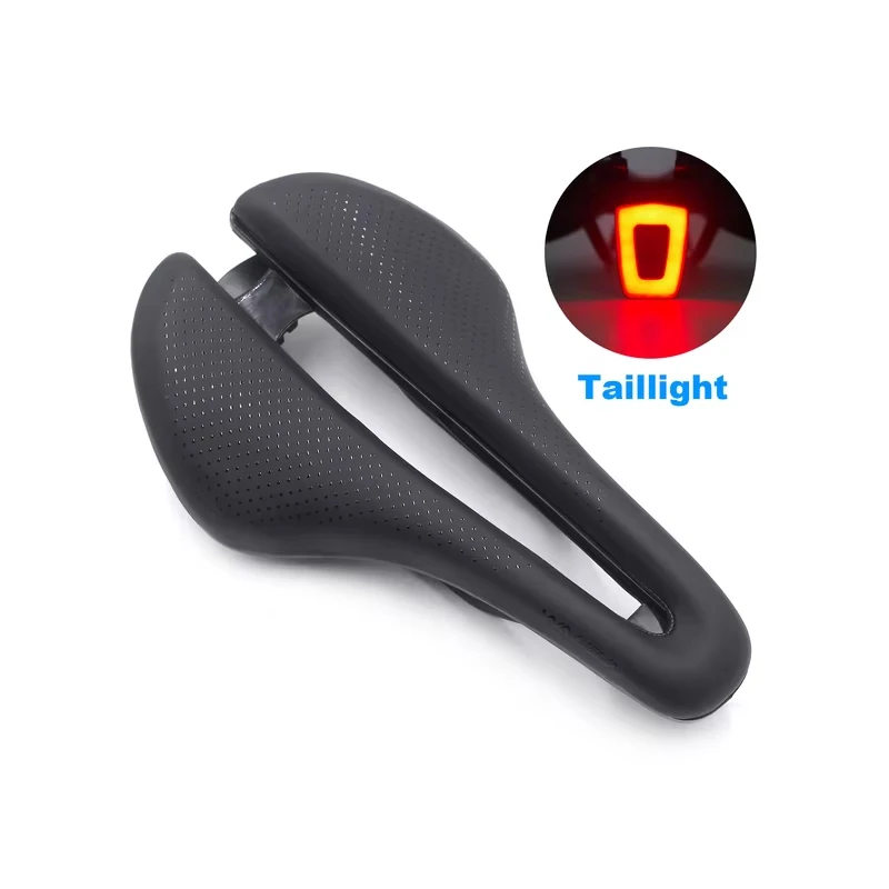 Bike Saddle Taillight Saddle Hollow Breathable Bike Saddle Bicycle Road Bike Seat Shock Absorbing Comfortable Cycling Cushion