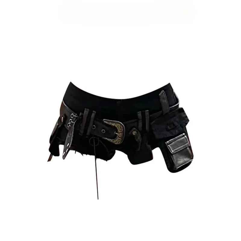 

Летние женские джинсовые шорты Goblin Core Gyaru Coquette с низкой посадкой и поясом, японские джинсовые шорты в стиле Харадзюку, темные академические Kpop Y2k