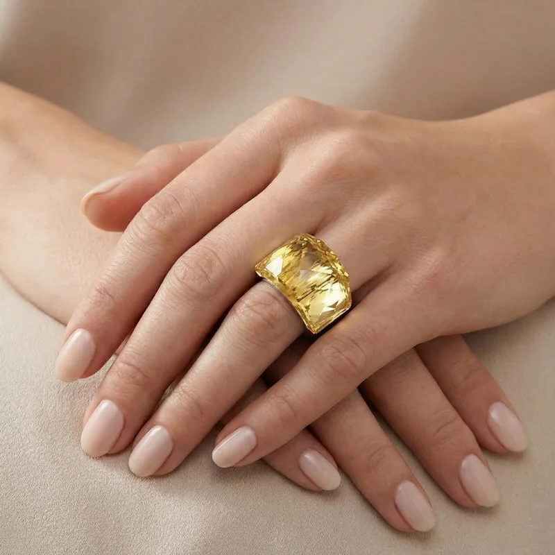 Kalen Luxury Bohemia Crystal Women Wedding Rings Gold Stainless Steel Colorful Stone Finger Rings For Party Engagement Jewelry