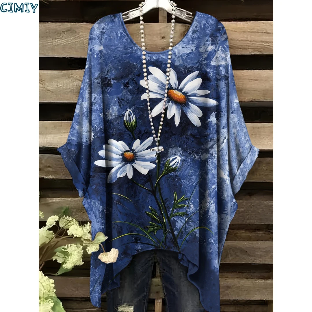 

Женские футболки, летние топы с градиентной графикой, модная женская винтажная одежда с v-образным вырезом, футболки с цветочным принтом, свободные футболки большого размера