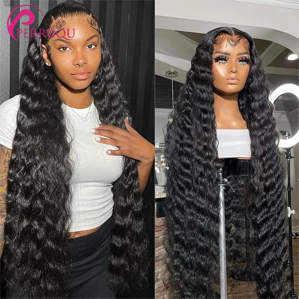 Loose Deep Wave Lace Front Perucas para mulheres negras, cabelo humano sem cola, pré arrancado com cabelo de bebê, 40 pol