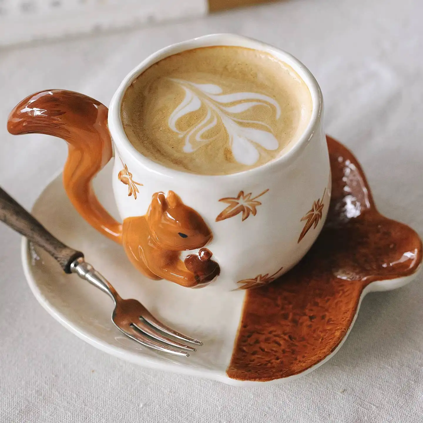 Cartoon Squirrel Relief Porcelain Cup&saucer Creative Coffee Mug Dining Table Flower Mugs Afternoon Tea Teacup Fruits Juice Cup