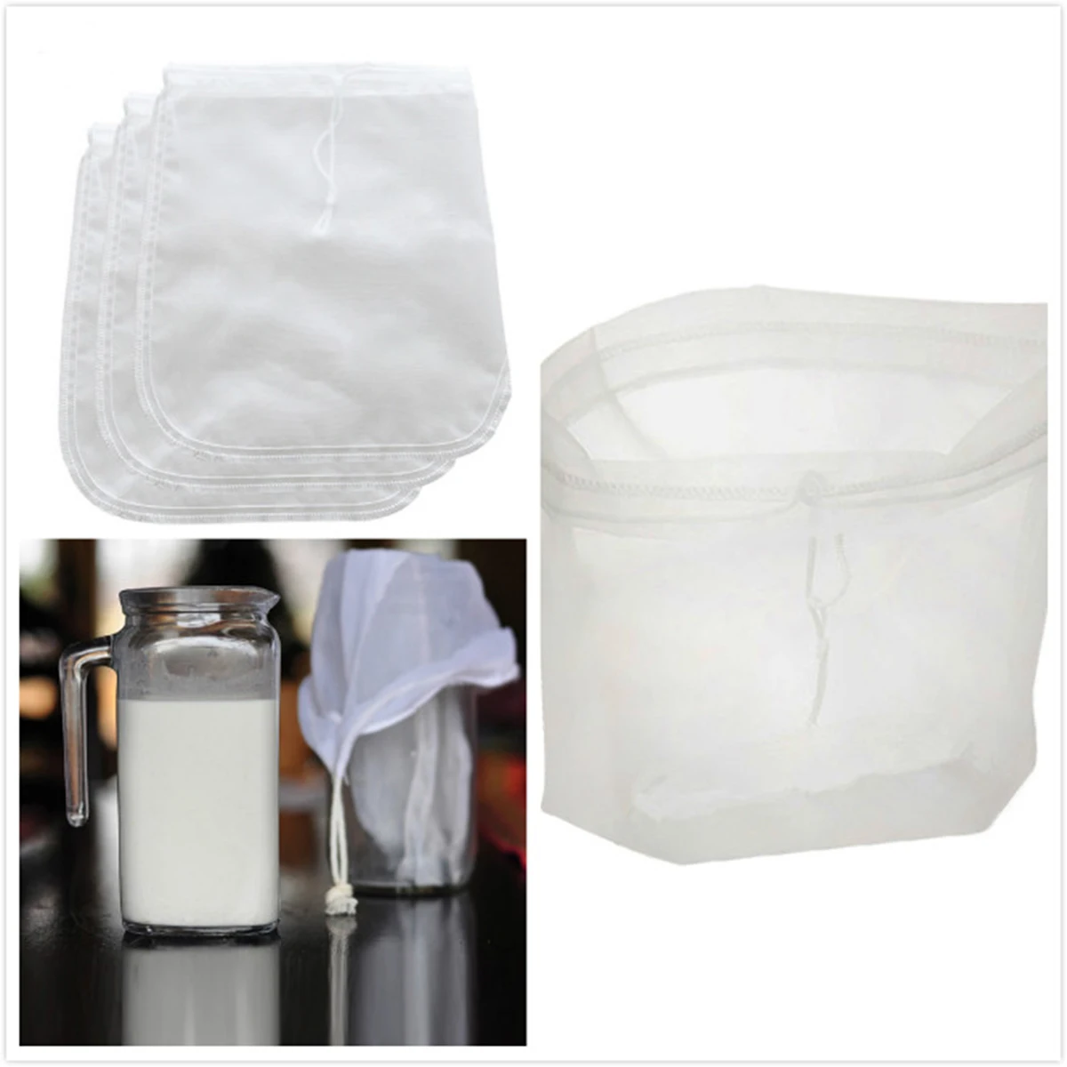 

3 Pcs Filter Bag Milk Yoghurt Fruit Juice Pouch Cheesecloth Food Strainer Drawstring