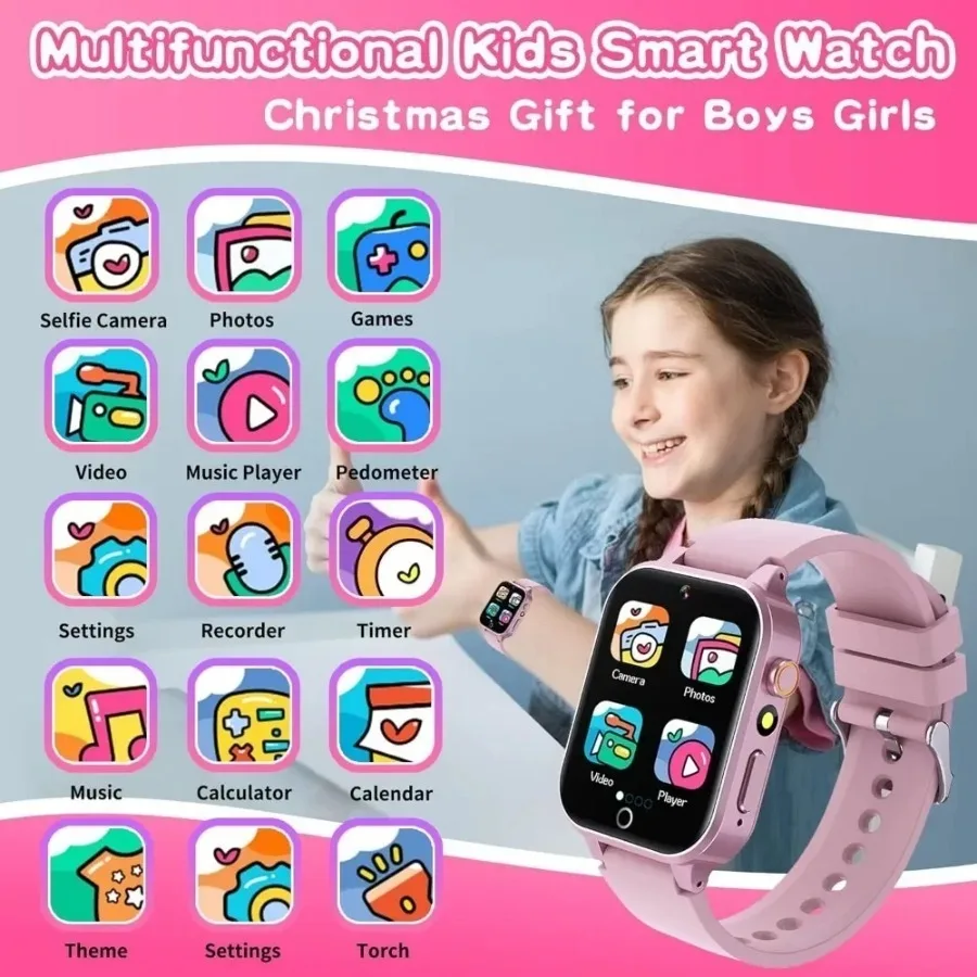 Smartwatch for Kids 4 to 12 HD Touch Screen 26 Puzzle Games MP3 Player Pedometer Flashlight Educational Gift for Boys Girls