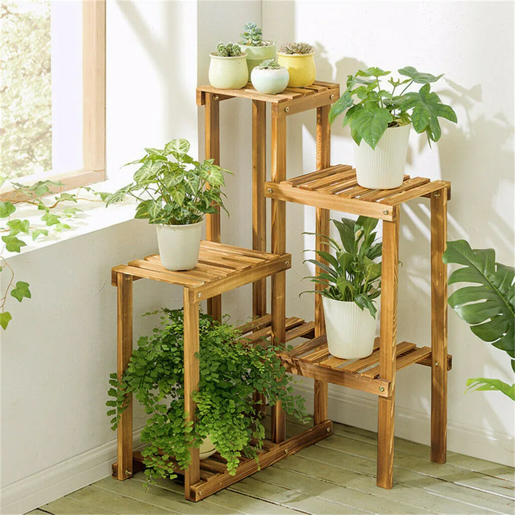 Vintage 6 Tier Wooden Corner Plant Stand Ladder Flower Potted Shelf Balconie Terrace