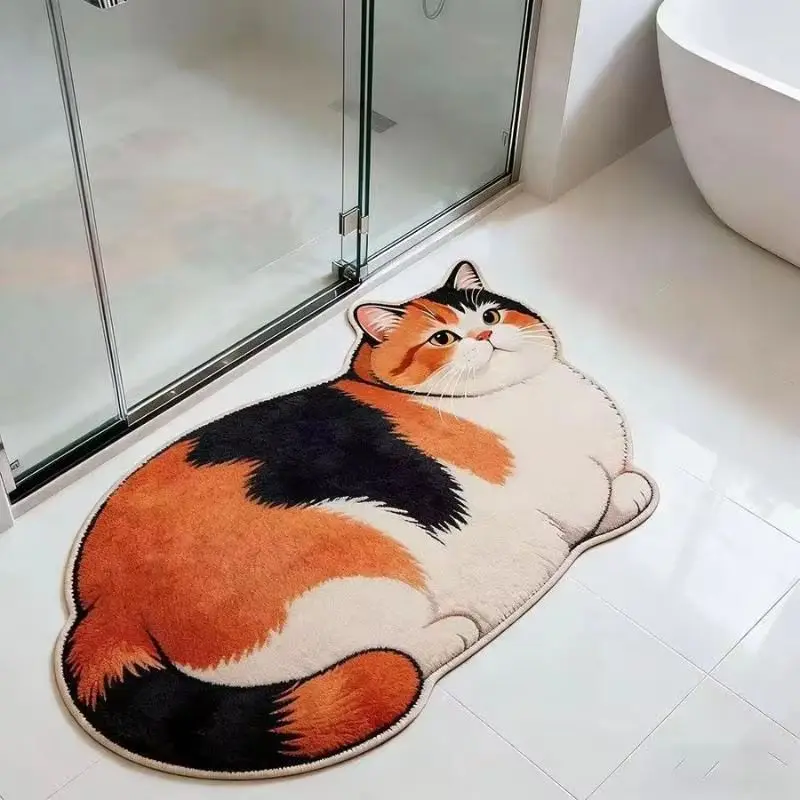 VIKAMA 3D-Printed Kitten-Shaped Doormat Soft Absorbent Bathroom Mat Non-Slip Entryway Rug Cute Home Decor for Cat Lovers