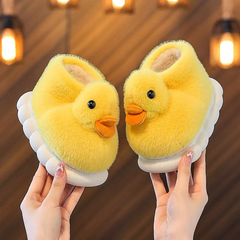 

Kids Winter Slippers Animal Design Cotton House Shoes Warm Plush Slip on Covered Heel Non Slip Indoor Footwear for Boys Girls