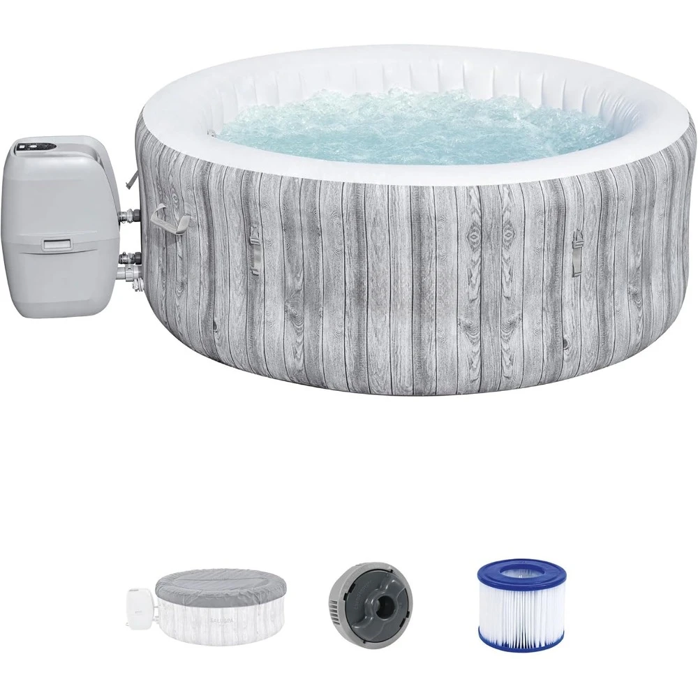 Circular Inflatable Portable Outdoor Spa Pool, 2-4 Person, Equipped with 120 Soothing Air Jets and Lids, Gray, Outdoor