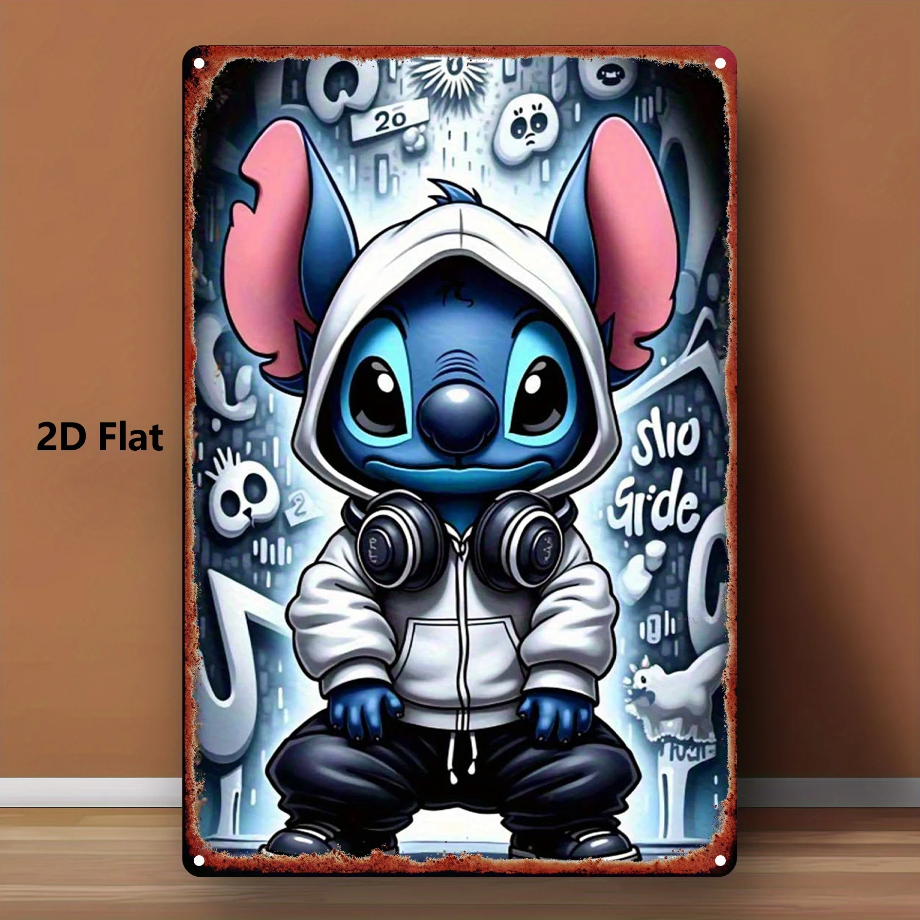 قطعة واحدة من لوحة فنية جدارية معدنية على شكل موسيقى غرزة - لوحة زخرفية حديدية ريفية مقاس 20.32 × 30.48 سم مع تصميم ملهم، مثالية للأطفال