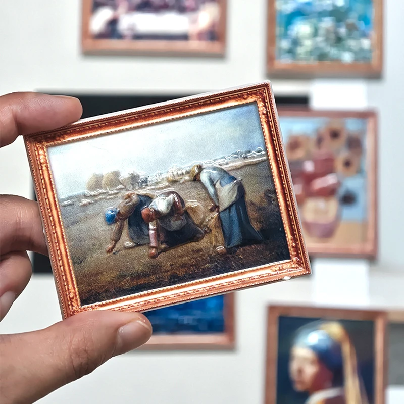 Resin Famous Painting 3D Embossed Fridge Magnets Relief Oil Artwork Masterpiece Millet The Milkmaid Strong Magnetic 6*8cm