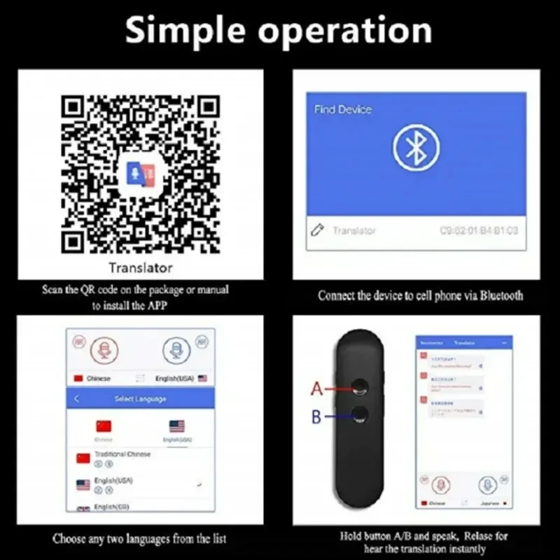 2024 T4 Portable Wireless Smart Translator 40 Languages Two-Way Real Time Instant Voice Translator APP Bluetooth Multi-Language