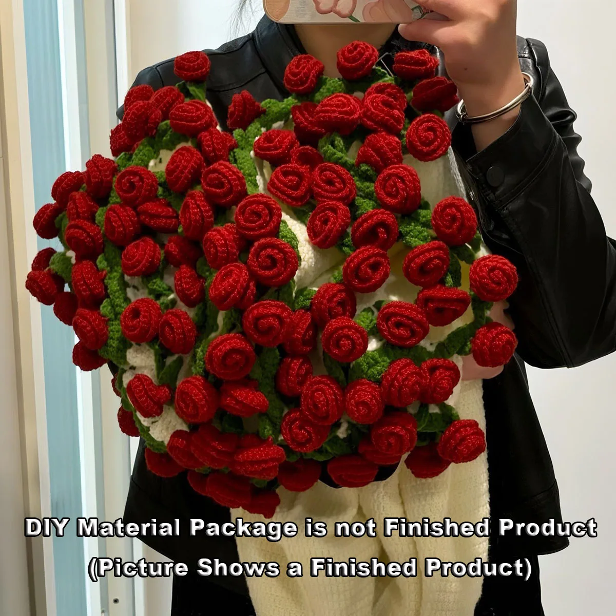 ﻿ DIY Rose Bouquet Blankets Hand-woven DIY Material Packages Lily Of The Valley Bouquet Blanket Crochet Flower Blankets