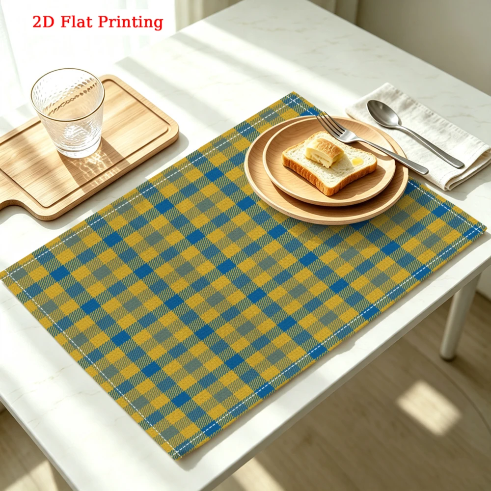 1pc Modern Style Placemat Yellow Blue 2d Flat Printing Table Mat For Kitchen Dining Party Decor Use 30x40cm Cover