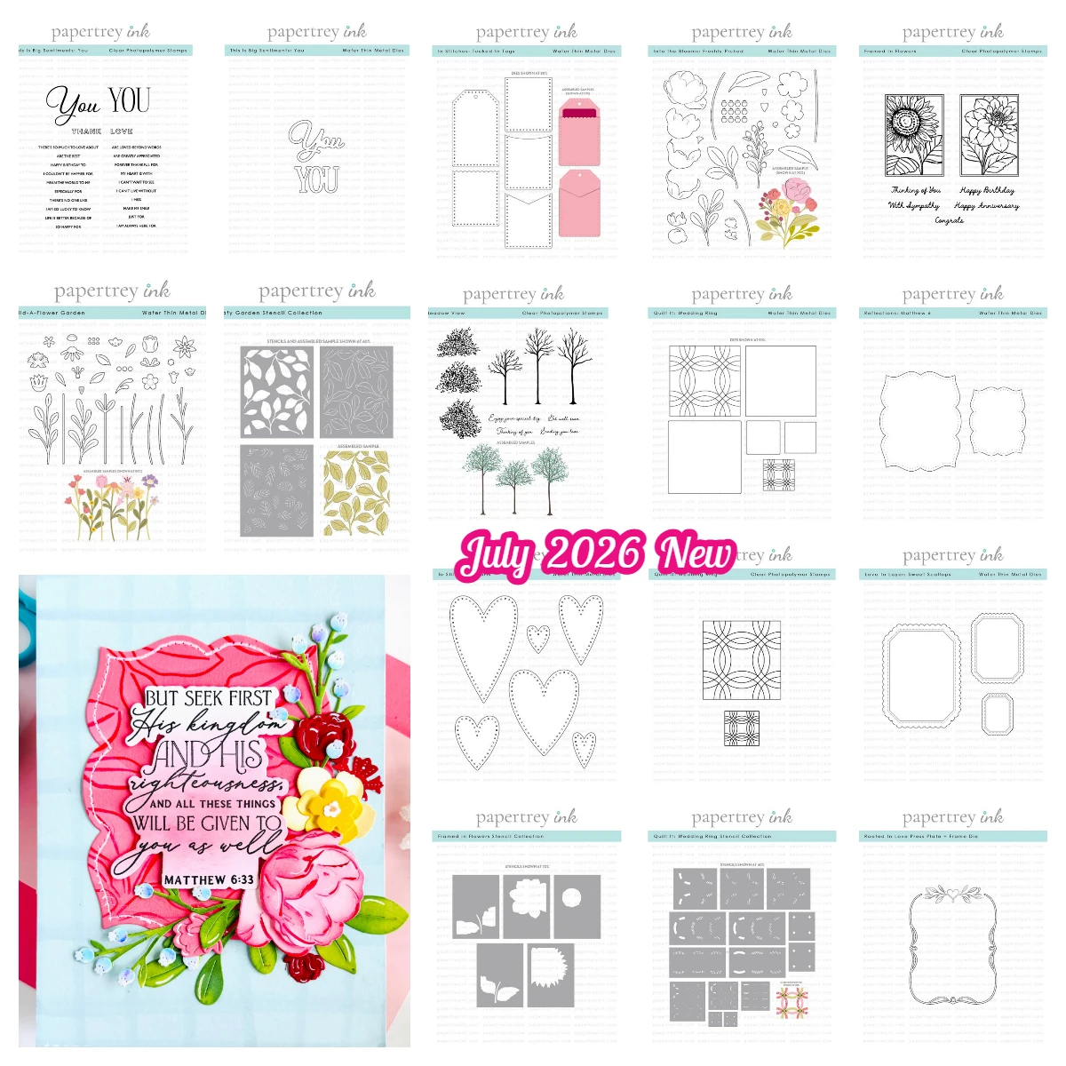 July 2026 PaperTrey Ink Clear Stamps Floral Tree Heart Frame Label Sentiment Dies for Handmade Cards