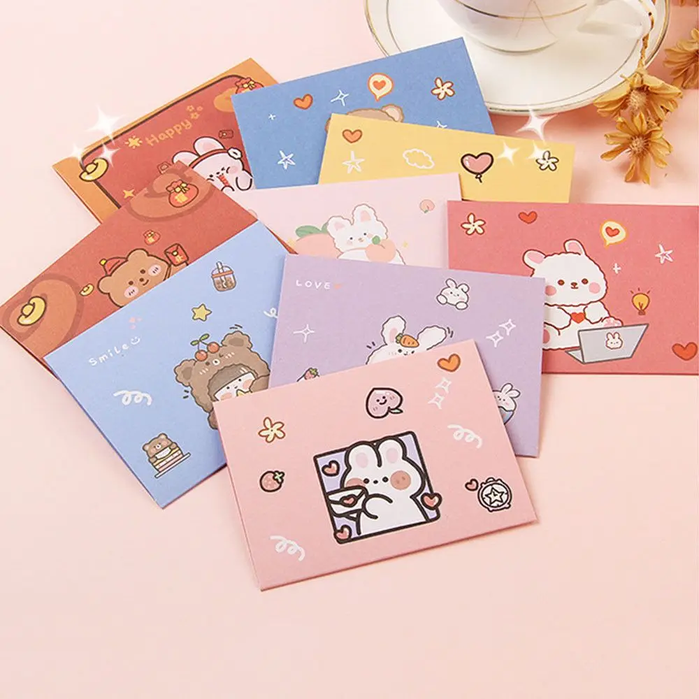 Cute Birthday Blessing Thank Letter Paper Envelope Card Cute Bear Rabbit Postcard Greeting Card Merry Christma Gift Decoration