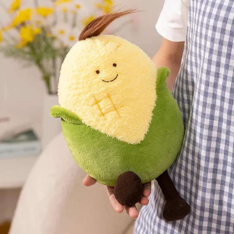 Almohada de felpa de la serie creativa de invierno, muñeco de peluche de hoguera, maíz, patata dulce con pierna, juguete divertido, cojín de sofá de fogata, decoración del hogar