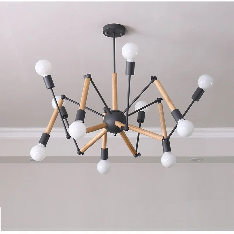 2026 Vintage Spider Chandelier Nordic Designer Lustre Industrial E27 Living Room Kitchen Restaurant Home Interior Wood Light Fix
