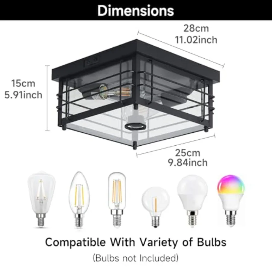 Outdoor Ceiling Light with Motion Sensor Flush Mount Farm House Porch Light Ceiling Mount Adjustable 3 Modes Squares for Patio, view 6