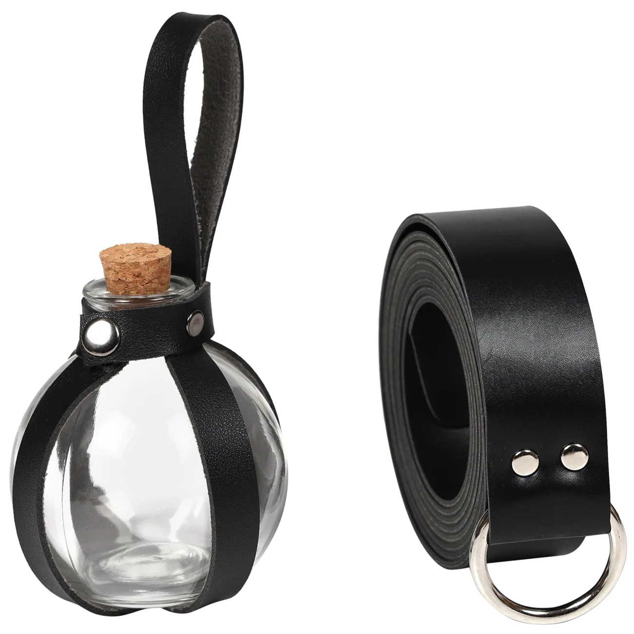 Medieval Alchemy Round Flask Potion Bottle With A Cork PU Leather Holder Punk Waist Belt Accessory Larp Costume Cosplay Perfumes