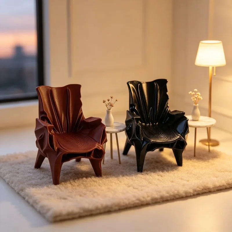 Bionic Pleated Mini Art Chair 3D Printed Dollhouse Furniture Modern Abstract Miniature Armchair Figure Scene Display Decor Gifts