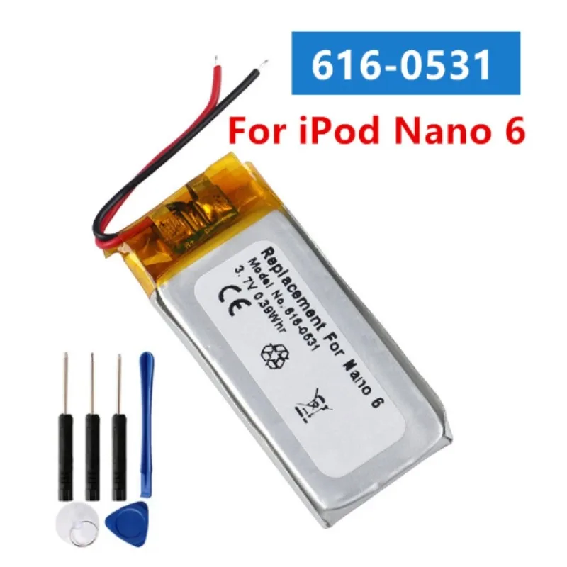 New 616-0531 Battery for Apple iPod Nano 6th Gen 6G - 3.7V 520mAh Li-Polymer Long Lasting Replacement MP3 Battery