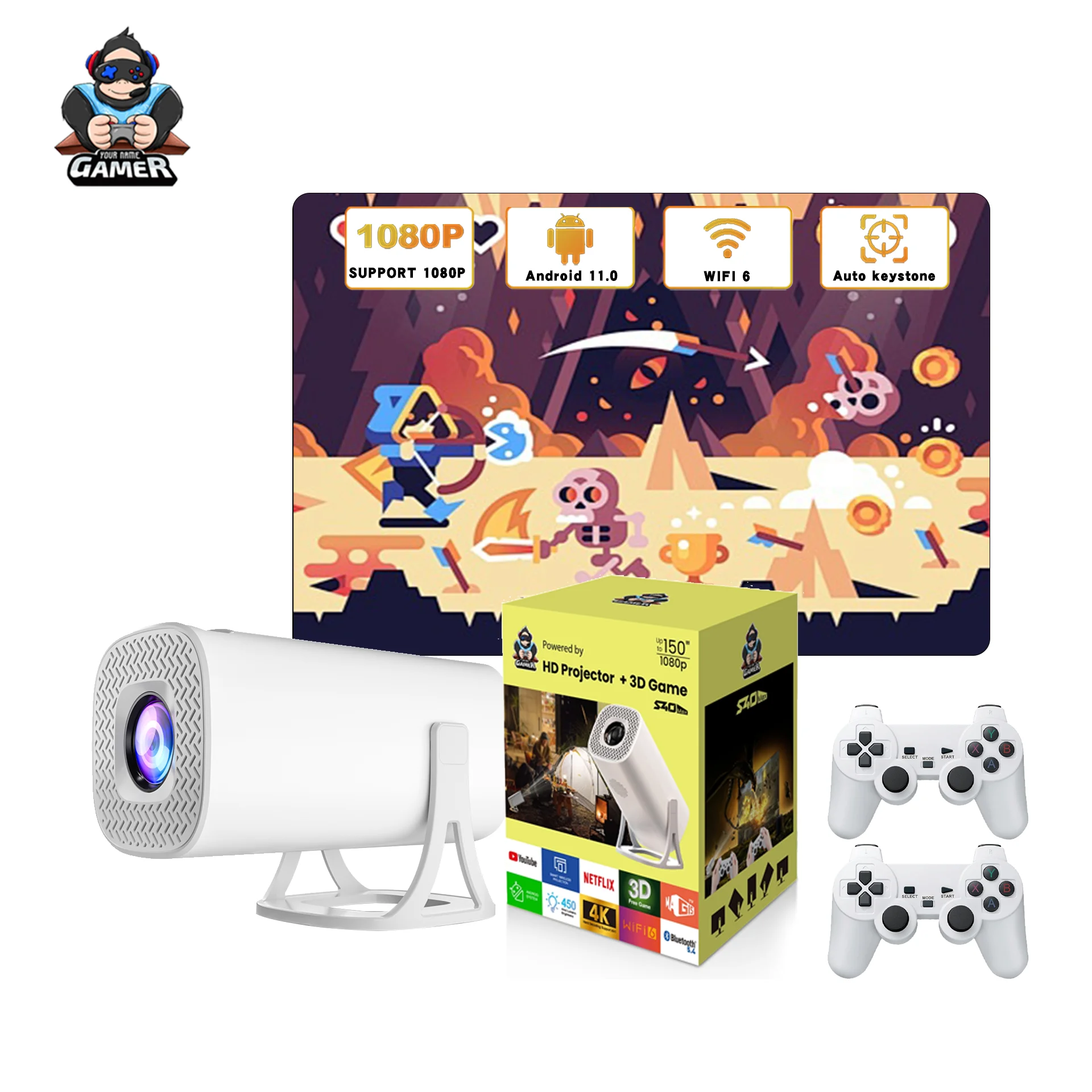

S40 max Mini smart projector 4k Game proyector Emulator 64GB 36000 Games projector 1080P Video Outdoor Beamer Android 11.0 OS