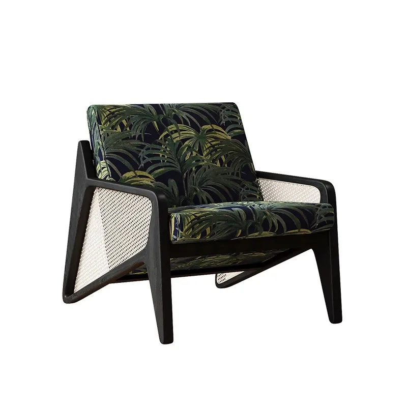 

Nordic medieval retro solid wood sofa chair rattan leisure chair single chair designer homestay hotel living room