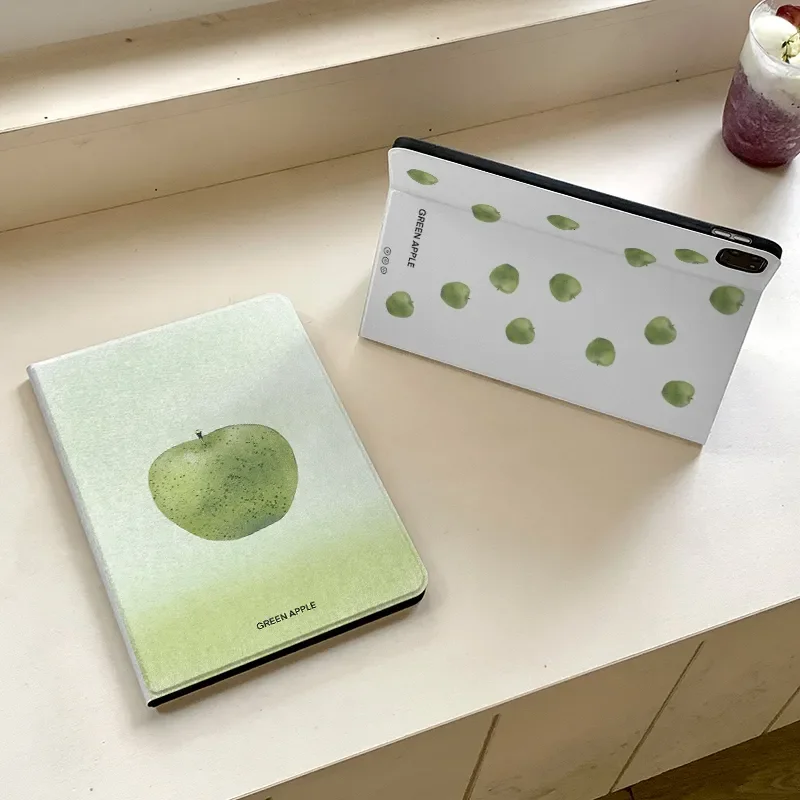 Creative Gradient Green Apple Design Cute For iPad Case iPad 11 Air 7 6 5 4 Pro 9 (A16) Unique Book-Style Protective Cover