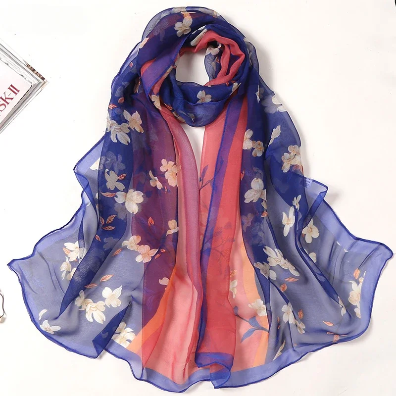 Multiple Colour Lotus Leaf Flower Chiffon Georgette Bandana Scarf Women Foulard Long Shawl Summer Elegant Hijab 50*160CM