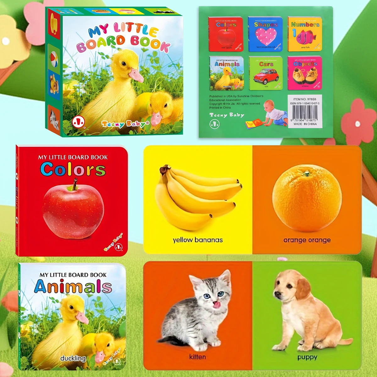 영어 어린이 물체 인식 카드 책 6개로 구성된 정사각형 선물 상자 세트