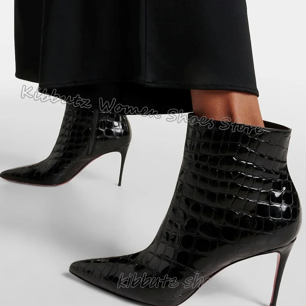 

Modern Ankle Boots Genuine Leather Solid Color Slip-On Fashion Elegant Concise Sexy Luxury Super High Boots Pointy Thin Heel New