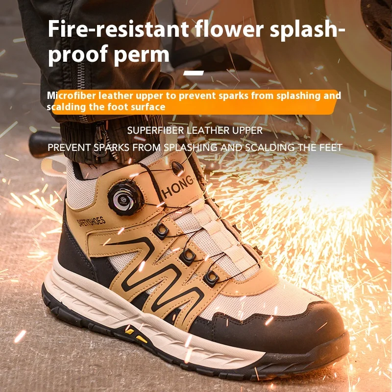 Rotating Button Safety Shoes for Men Welded Sparklers Steel Toe Sneaker Work Shoes Man Puncture Proof Construction Work Boots