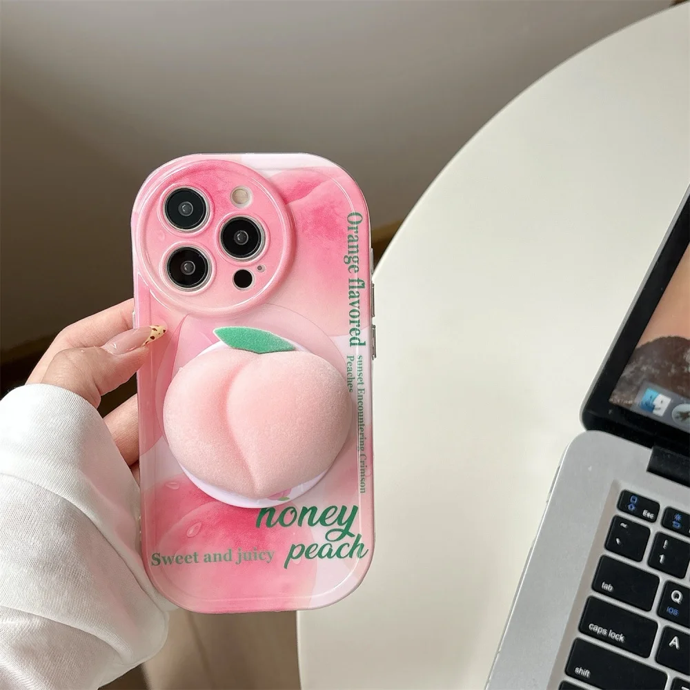 

[Rj] Летний милый розовый трехмерный персиковый чехол подходит для Apple Girl Heart 16ProMax с магнитным всасывающим держателем для мобильного телефона