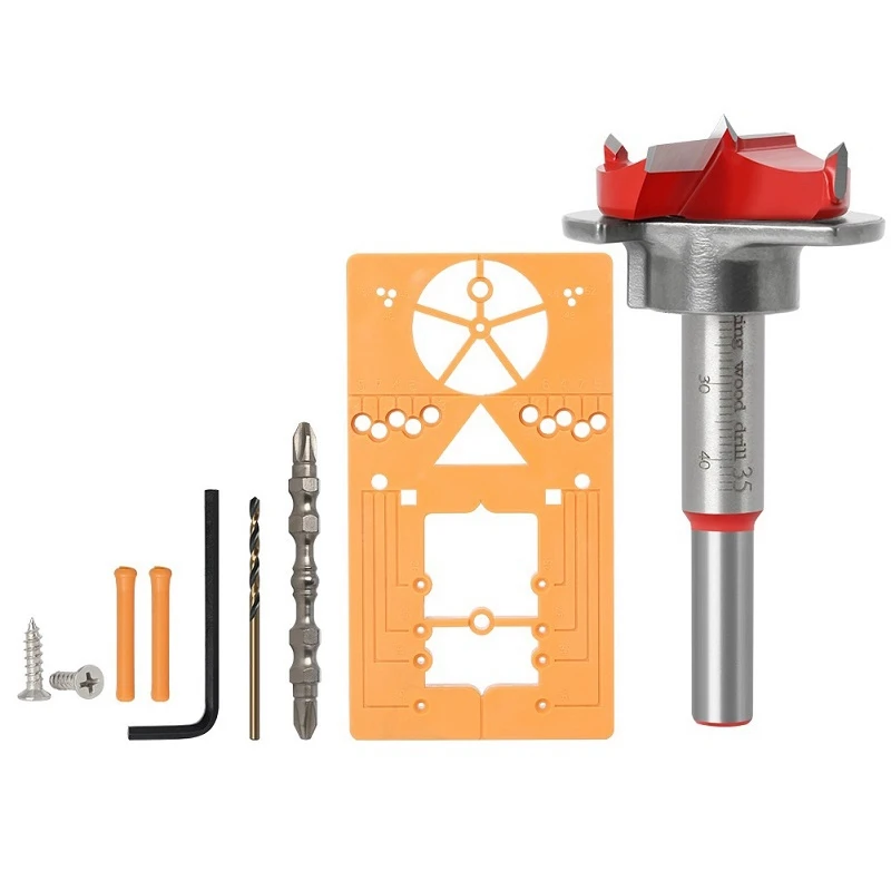 

Drilling Guide Locator Kit 35Mm Adjustable Hinge Hole Hinge Drilling Jig Drill Bits Woodworking Door Hole Opener