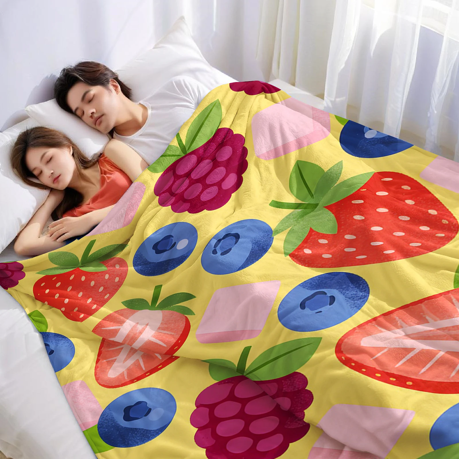 Strawberry Blueberry Mix Lightweight Microfiber Flannel Blanket Soft Warm Cozy Throw All Season for Bed Sofa Office Travel Gift