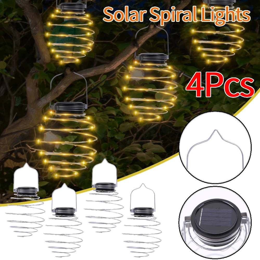 

4Pcs 12cm Solar Spiral Lights Waterproof Creative Iron Art Lanterns LED Hanging Decorative Lamp for Garden Patio Porch Path Yard