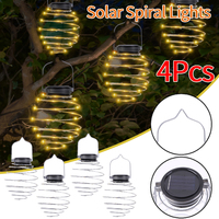 4Pcs 12cm Solar Spiral Lights Waterproof Creative Iron Art Lanterns LED Hanging Decorative Lamp for Garden Patio Porch Path Yard