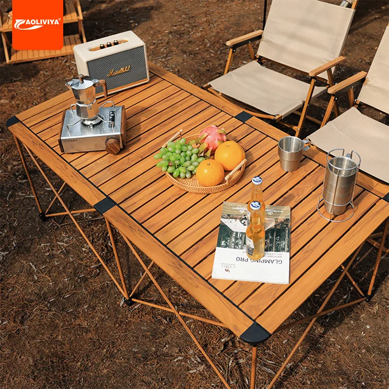 Aoliviya Aluminum Alloy Egg Roll Table Outdoor Foldable Table Ultralight Portable round Picnic Fishing Table Camping Equip