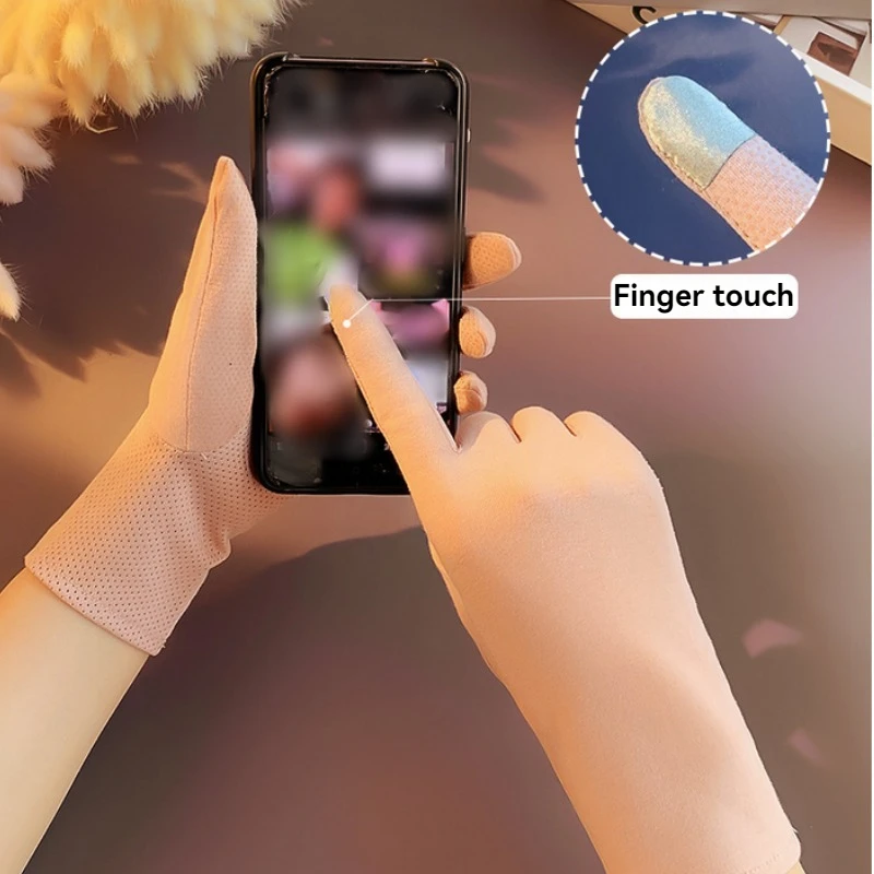 Luvas anti-UV touch screen para mulheres, luvas antiderrapantes, ao ar livre, equitação, verão, protetor solar, monocromático, dirigindo