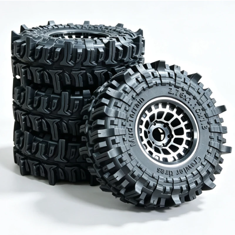 4PCS 1.3 Inch Aluminum Beadlock Wheels Mud Terrain Tires RC Crawler Upgrade Parts Fit 1/18 TRX4M 1/24 FMS24 Axial SCX24 RC Car
