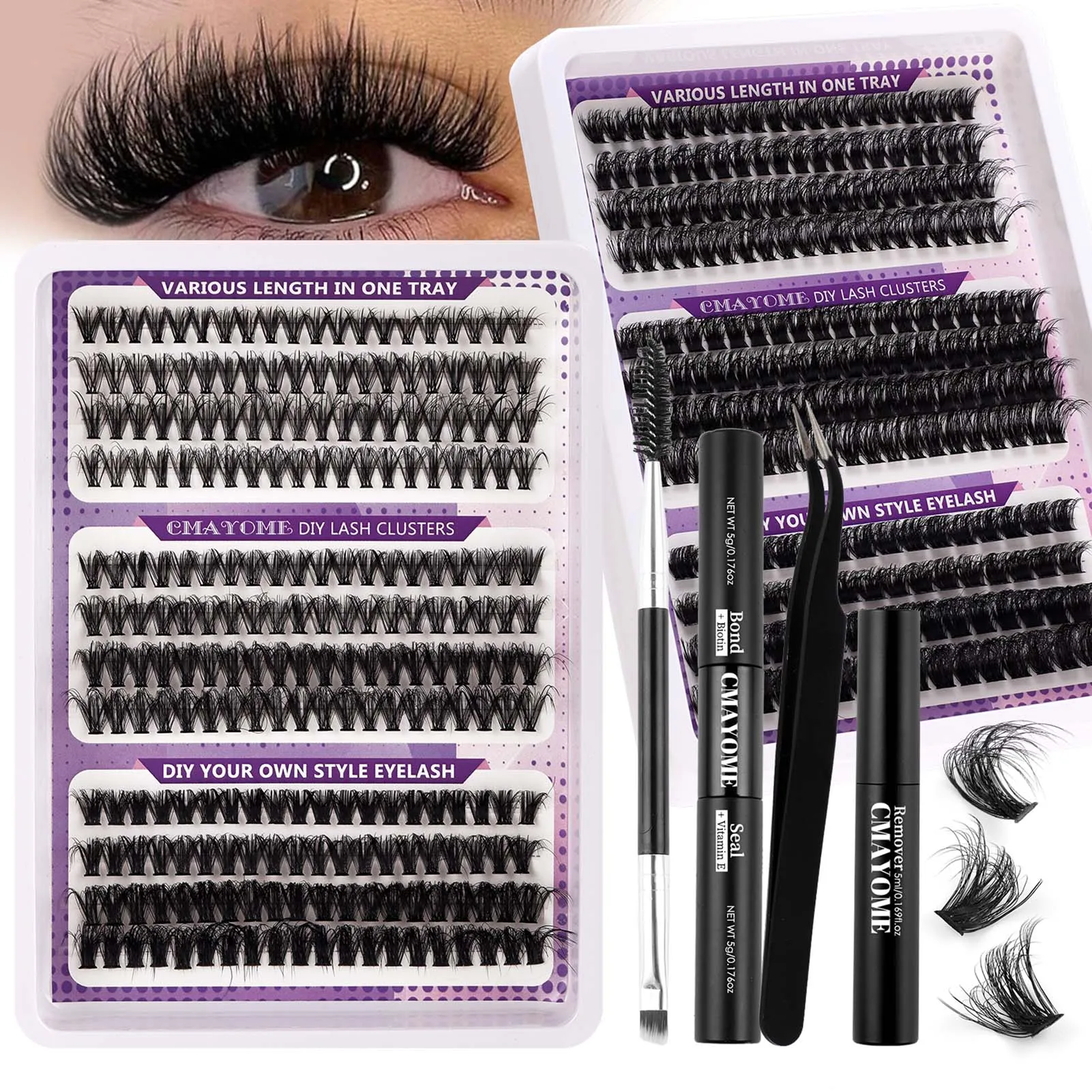 10-16mm Eyelash Clusters Kit DIY Lash Extension Kit Lash Bond And Seal And Eyelash Tweezers With Waterproof Strong Hold