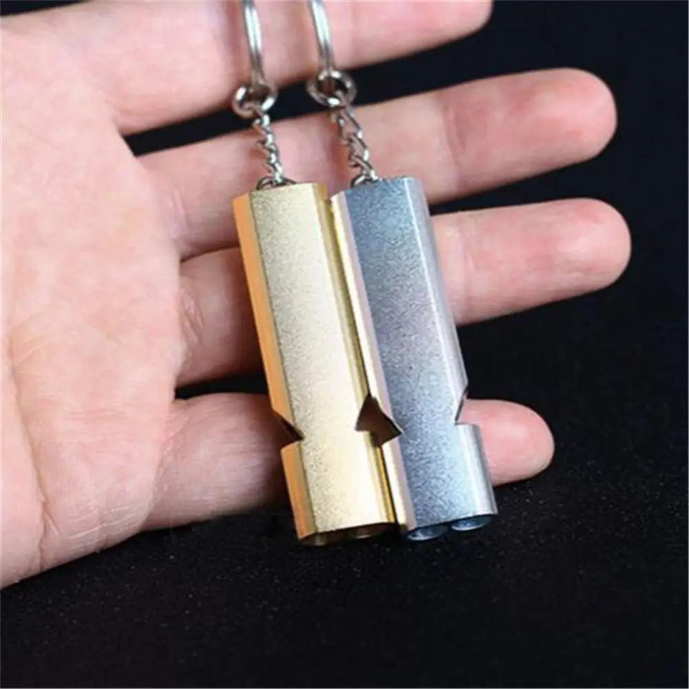 Hot Outdoor Camping Hiking Double-Frequency Emergency Survival Aerial Aluminum Alloy Whistle Keychain Accessory Sport Team Gifts