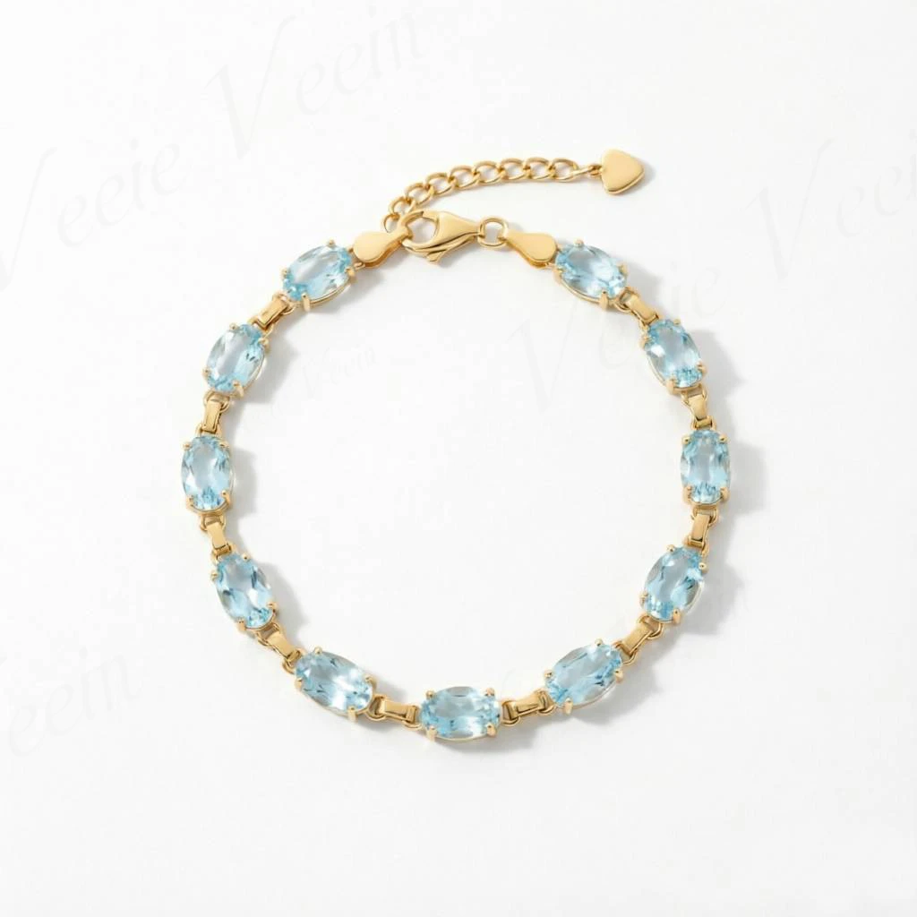 MuShan Jewelry Women'S Natural Sky Blue Topaz Bracelet S925 Sterling Silver Inlaid Peridot  Ruby Mixed Color Gemstones - view 2