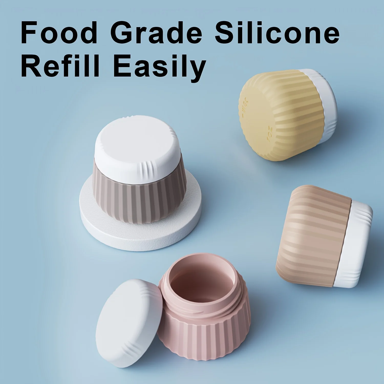 Articoli da toeletta Contenitori da viaggio, Barattoli di crema in silicone Contenitori da viaggio approvati dalla Tsa con sacchetti trasparenti, Accessori da viaggio a prova di perdite con coperchi, Adatto per trucco, viso, corpo e crema per le mani (confezione da 4), Essenziale per le vacanze di viaggio e crociera