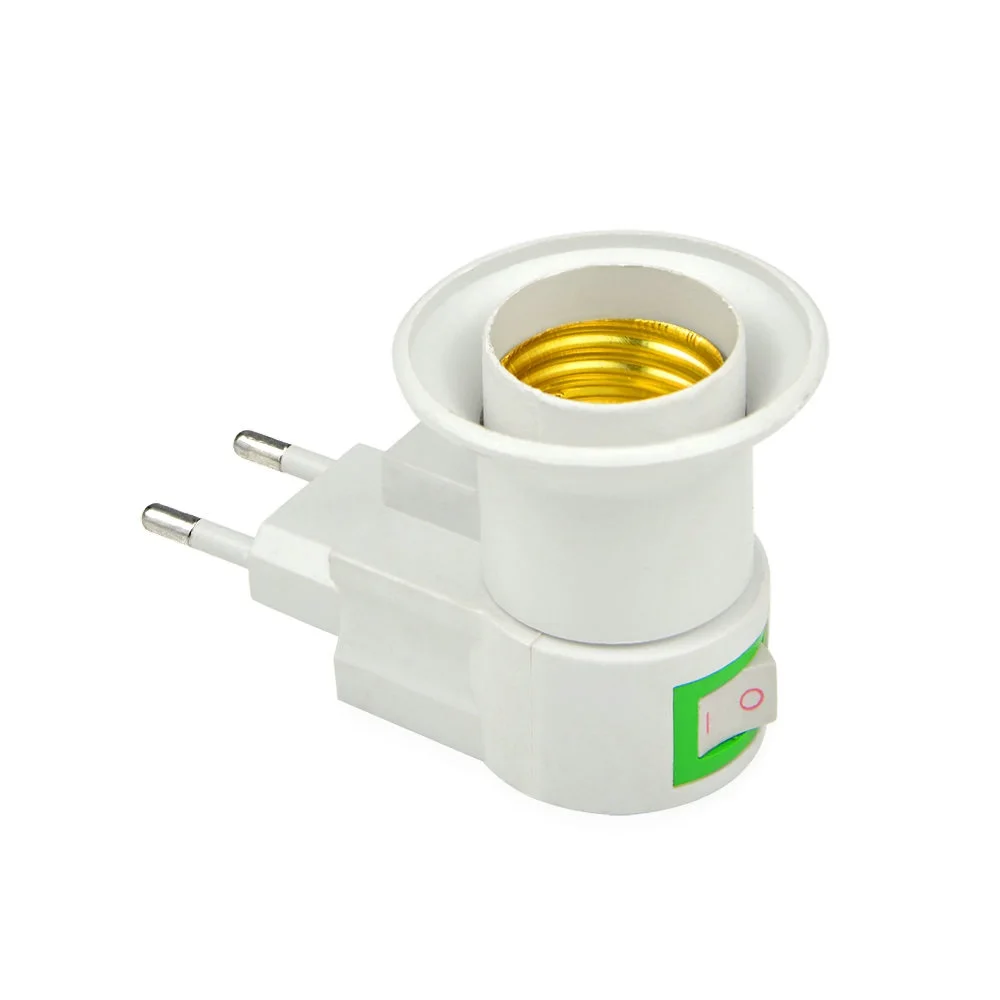 Base type E27 LED light Male Sochet  to AC Power 110V 220V EU Plug lamp Holder Bulb Adapter Converter + ON/OFF Button Switch