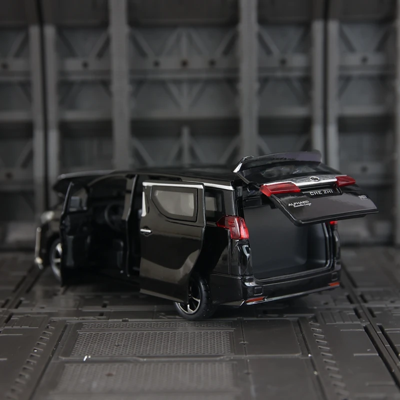 Modelo de coche de negocios de aleación Toyota Alphard 1:32, colección de accesorios de coche, puertas y capó de motor, el maletero se puede abrir