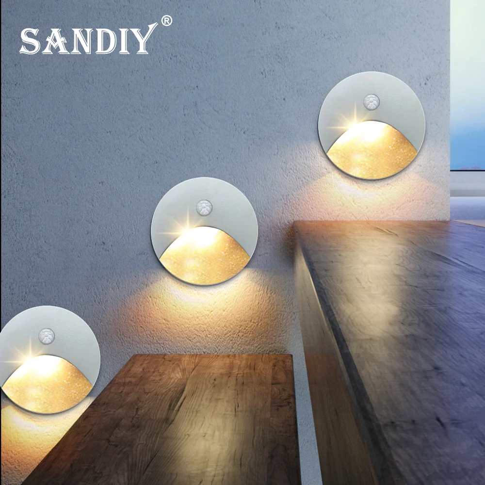 SANDIY Outdoor Lighting LED Sensor Embedded Wall Lamps Waterproof Outside Night Light Footlight+60mm Box for Stair&Step Garden