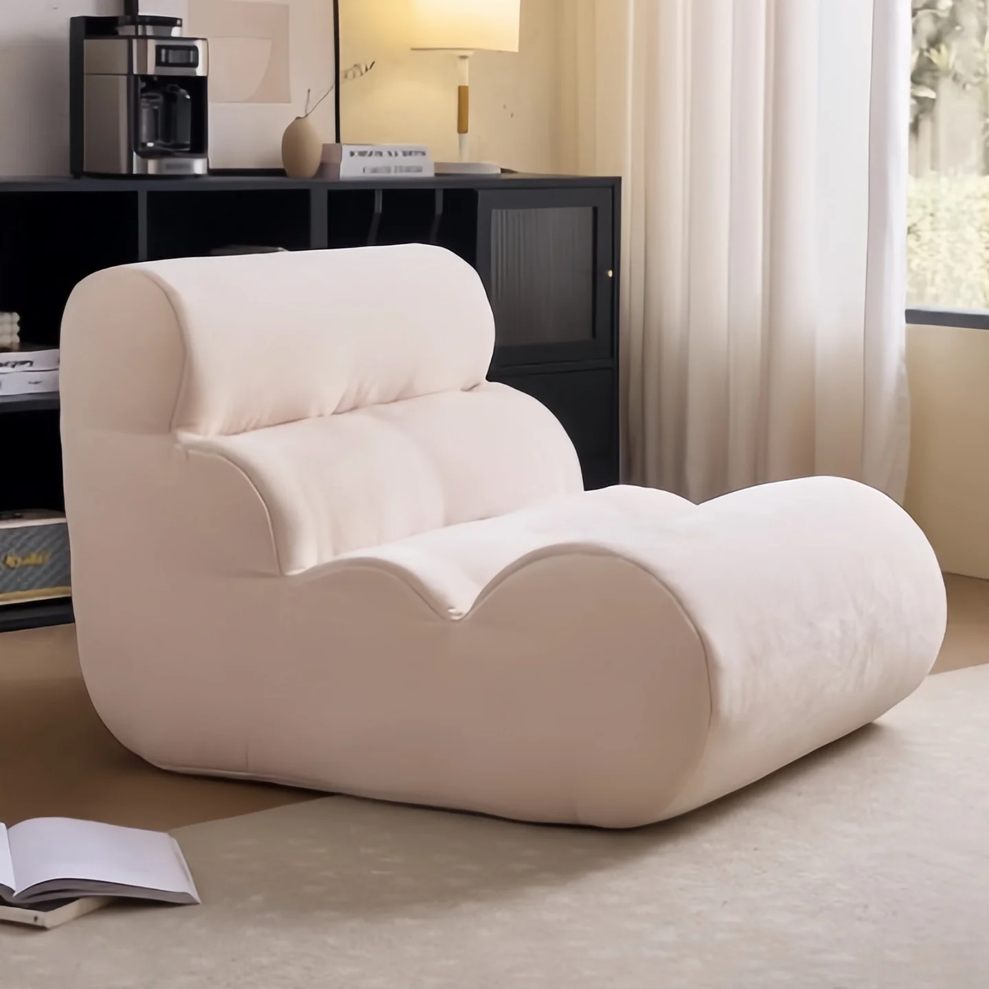 Modern Compressed Sponge Lounge Chair Sofa with Curved Backrest No-Assembly Floor Sofa for Living Room Bedroom Reading Corner