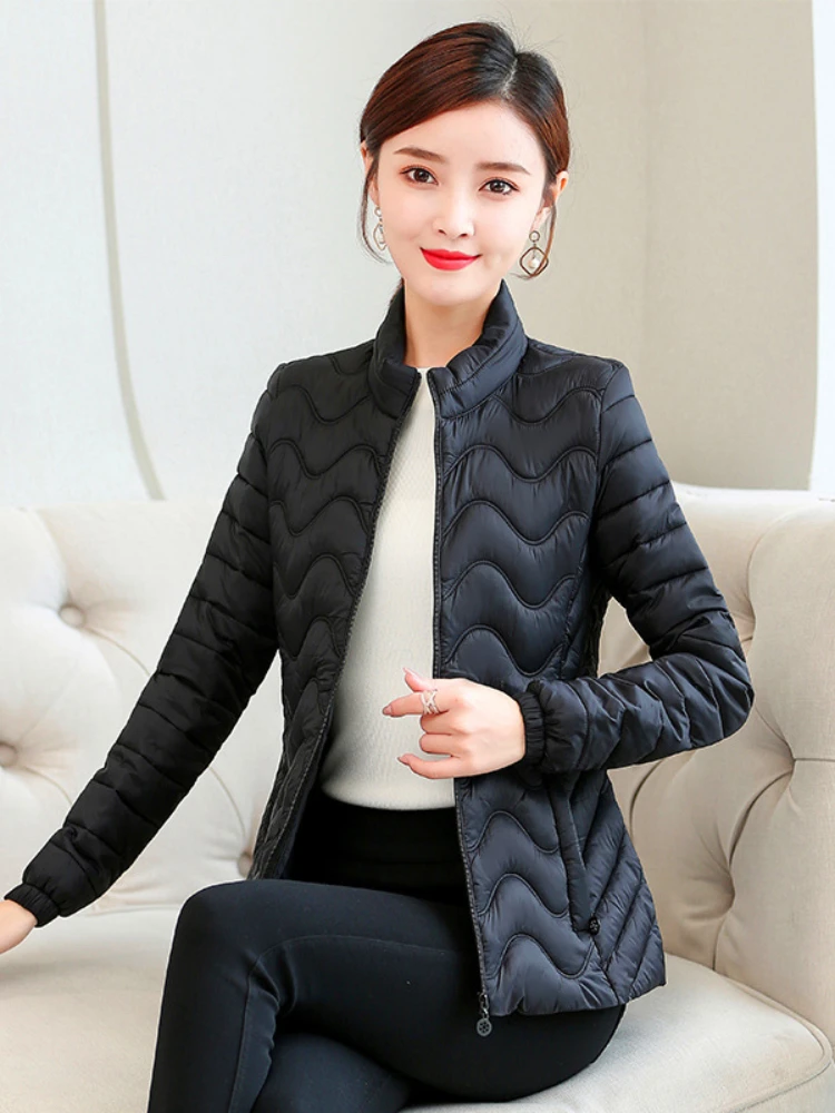 Thin and Light Autumn Winter Cotton Coat Women Fashion Zipper Slim Short Jackets Solid Color Wild Casual Female Coat