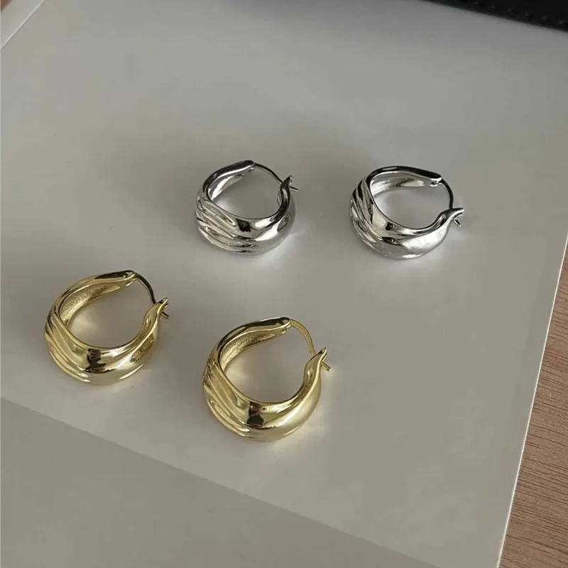 ENSHIR Irregular Pleated Hoop Earrings for Women Simple Chunky Earring Party Jewelry Wholesale